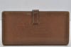 Authentic HERMES Bearn Soufflet Leather Long Wallet Purse Brown Box 3466J