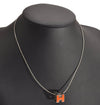 Authentic HERMES Cage De Ash H Cube Pendant Necklace Silver Orange Box 3467J