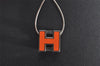 Authentic HERMES Cage De Ash H Cube Pendant Necklace Silver Orange Box 3467J