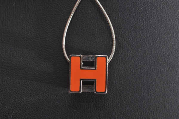 Authentic HERMES Cage De Ash H Cube Pendant Necklace Silver Orange Box 3467J