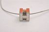 Authentic HERMES Cage De Ash H Cube Pendant Necklace Silver Orange Box 3467J