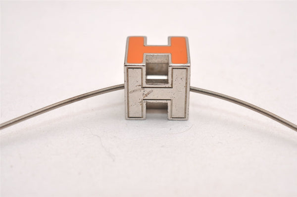 Authentic HERMES Cage De Ash H Cube Pendant Necklace Silver Orange Box 3467J