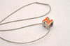 Authentic HERMES Cage De Ash H Cube Pendant Necklace Silver Orange Box 3467J