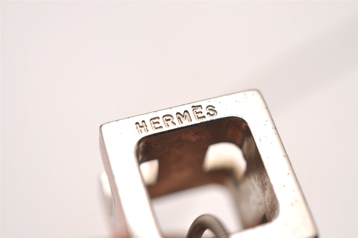 Authentic HERMES Cage De Ash H Cube Pendant Necklace Silver Orange Box 3467J