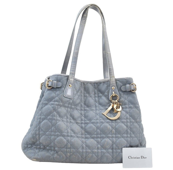 Authentic Christian Dior Panarea Cannage Tote Bag PVC Leather Blue Junk 3468I