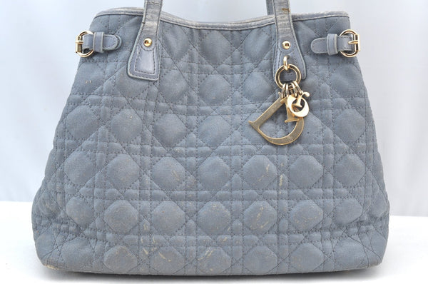 Authentic Christian Dior Panarea Cannage Tote Bag PVC Leather Blue Junk 3468I