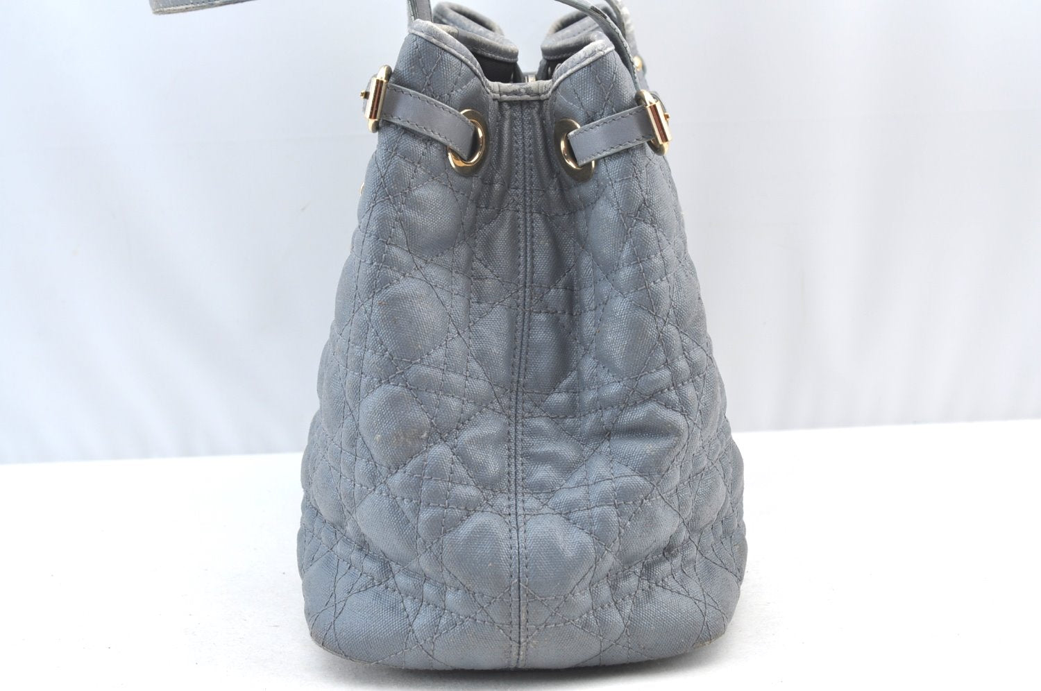Authentic Christian Dior Panarea Cannage Tote Bag PVC Leather Blue Junk 3468I