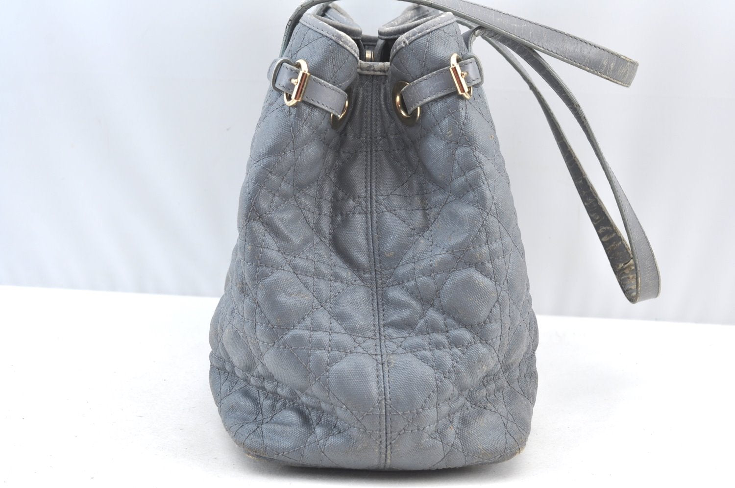 Authentic Christian Dior Panarea Cannage Tote Bag PVC Leather Blue Junk 3468I