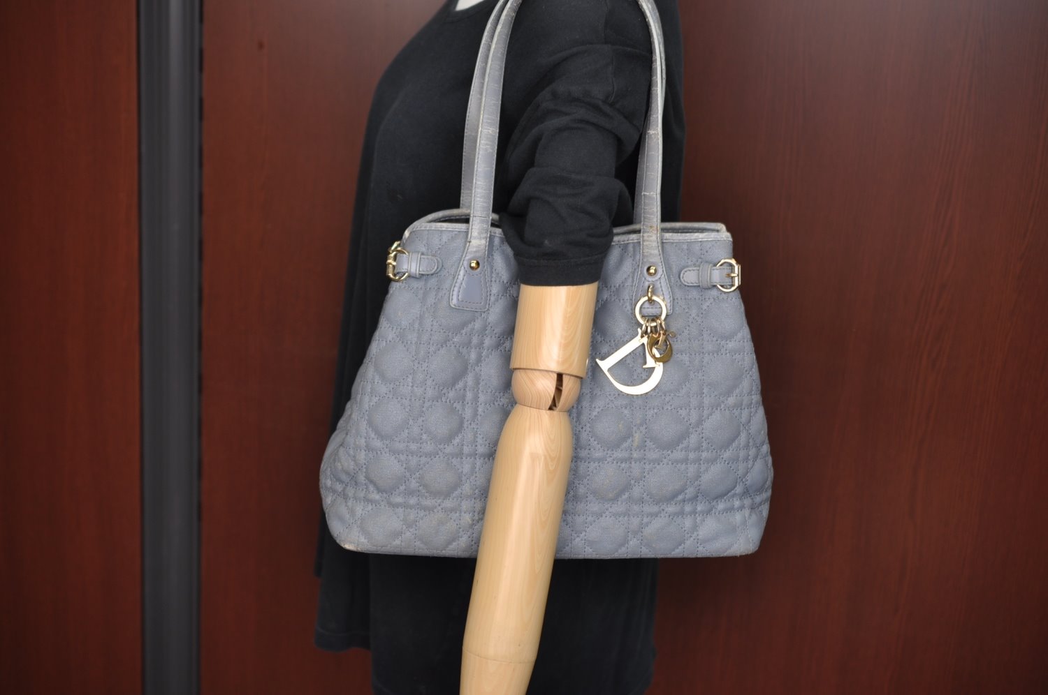 Authentic Christian Dior Panarea Cannage Tote Bag PVC Leather Blue Junk 3468I