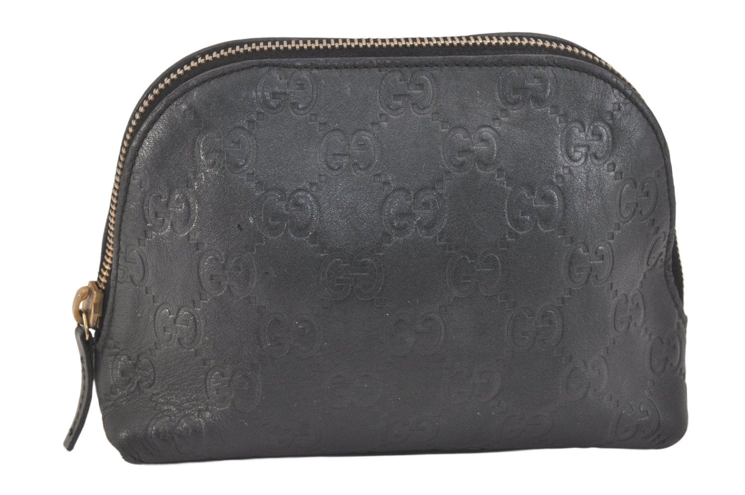 Authentic GUCCI Vintage Guccissima GG Leather Pouch Purse 141810 Black 3471K