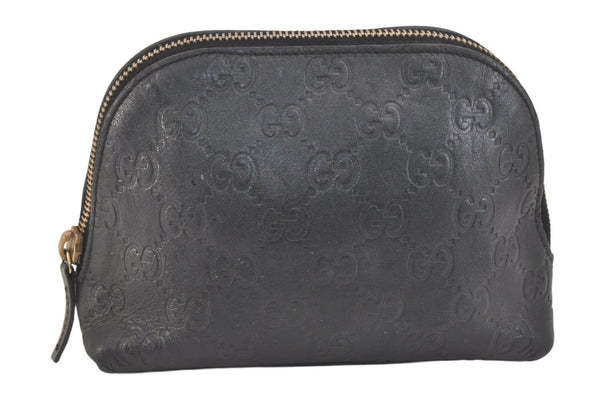 Authentic GUCCI Vintage Guccissima GG Leather Pouch Purse 141810 Black 3471K