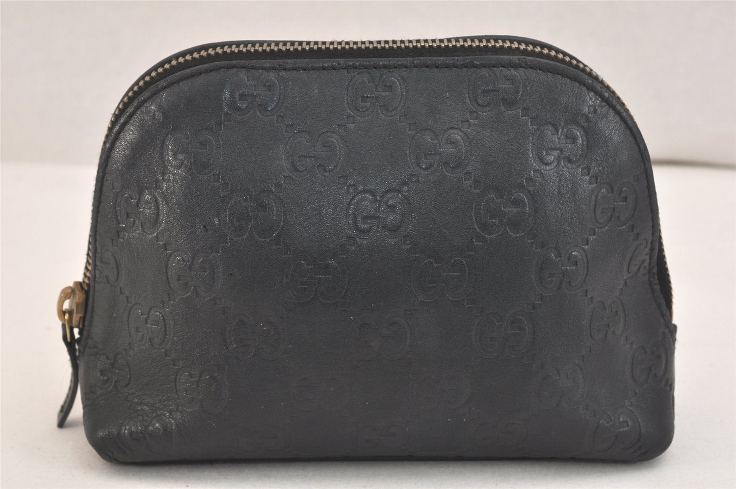 Authentic GUCCI Vintage Guccissima GG Leather Pouch Purse 141810 Black 3471K