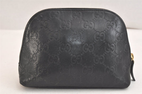 Authentic GUCCI Vintage Guccissima GG Leather Pouch Purse 141810 Black 3471K