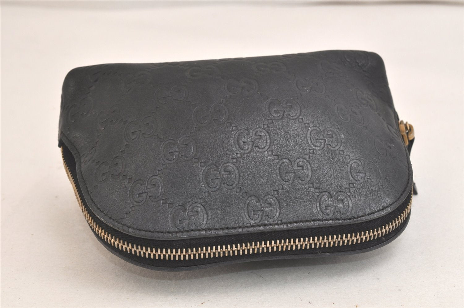Authentic GUCCI Vintage Guccissima GG Leather Pouch Purse 141810 Black 3471K