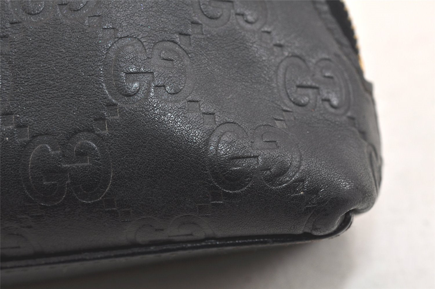 Authentic GUCCI Vintage Guccissima GG Leather Pouch Purse 141810 Black 3471K