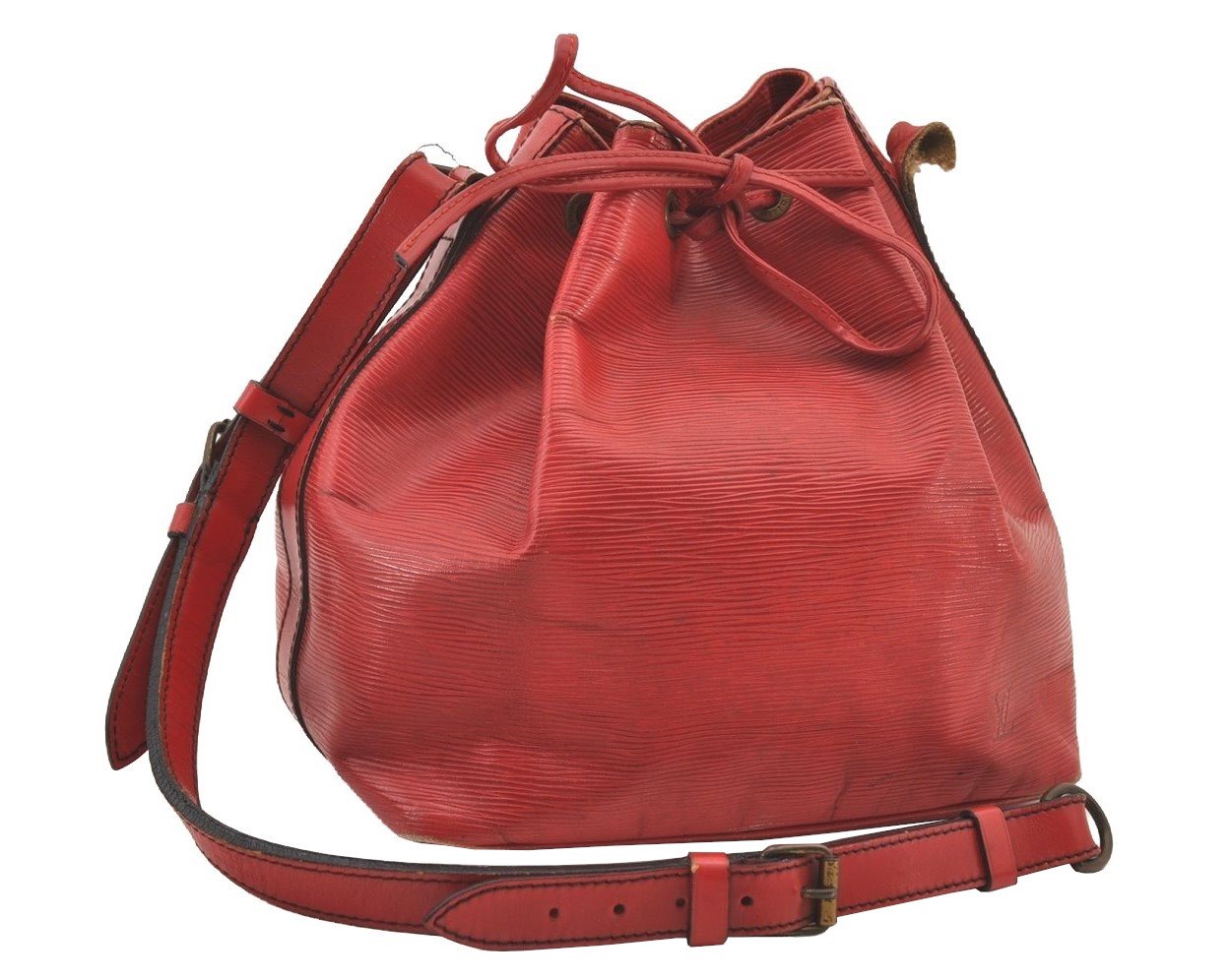 Authentic Louis Vuitton Epi Petit Noe Drawstring Bag M44107 Red Junk LV 3474J