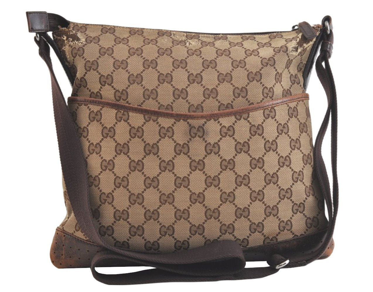 Authentic GUCCI Shoulder Cross Body Bag GG Canvas Leather 145857 Brown 3477K