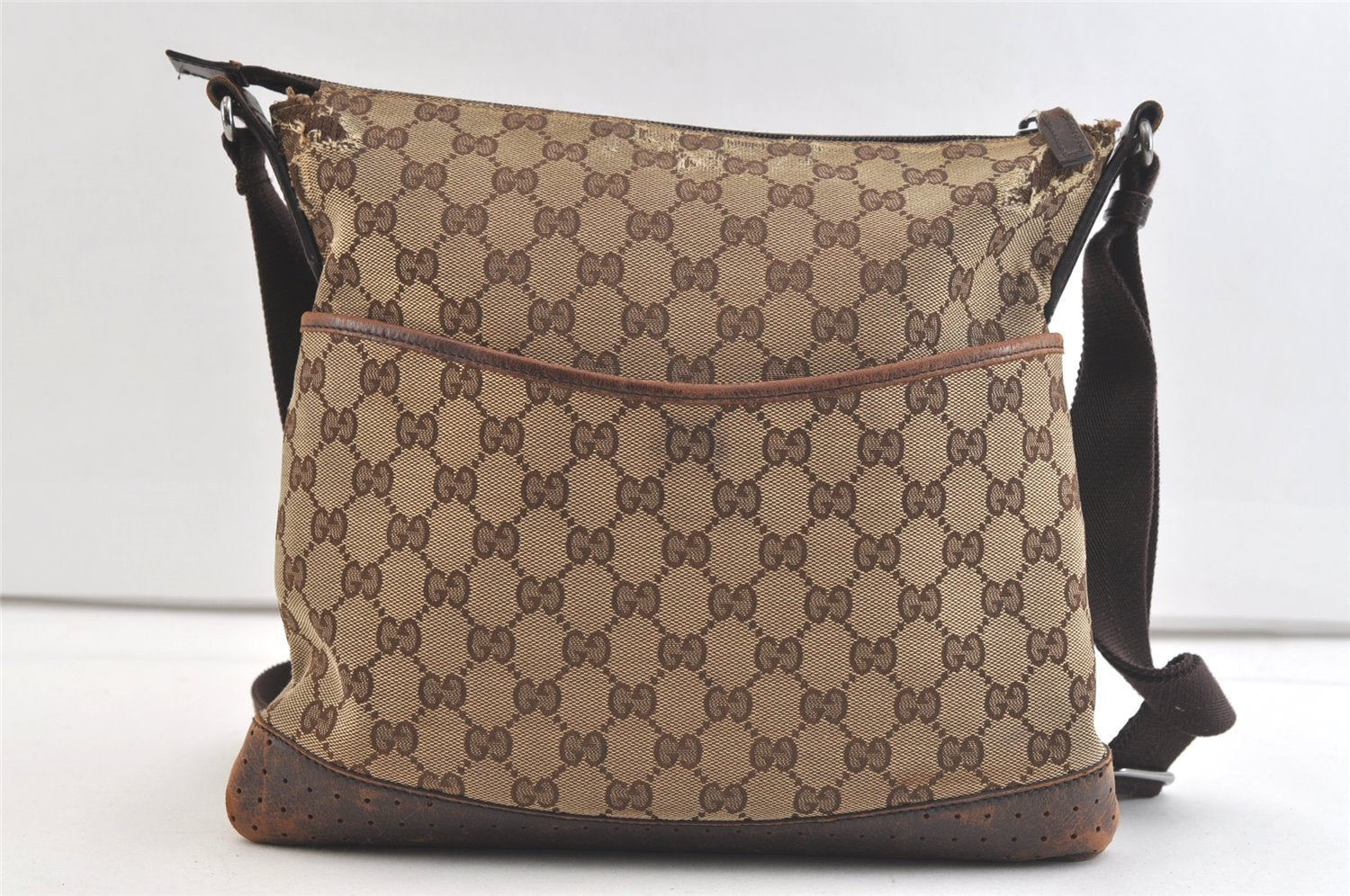 Authentic GUCCI Shoulder Cross Body Bag GG Canvas Leather 145857 Brown 3477K