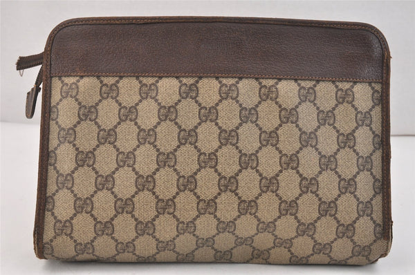Authentic GUCCI Vintage Clutch Hand Bag Purse GG PVC Leather Brown 3479K