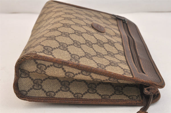 Authentic GUCCI Vintage Clutch Hand Bag Purse GG PVC Leather Brown 3479K