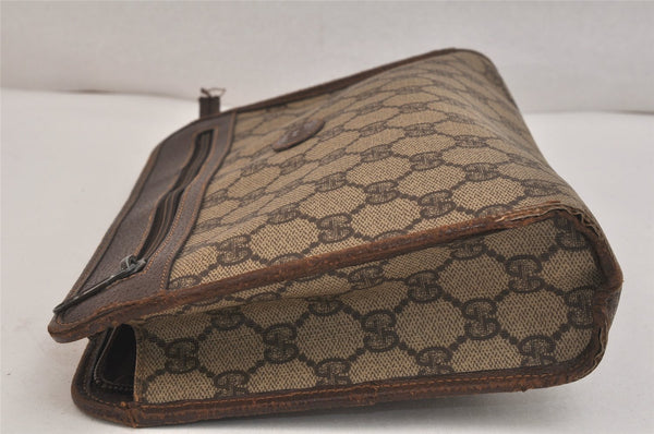 Authentic GUCCI Vintage Clutch Hand Bag Purse GG PVC Leather Brown 3479K