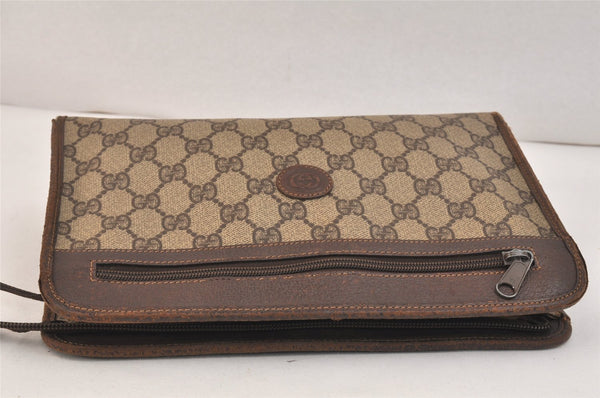 Authentic GUCCI Vintage Clutch Hand Bag Purse GG PVC Leather Brown 3479K