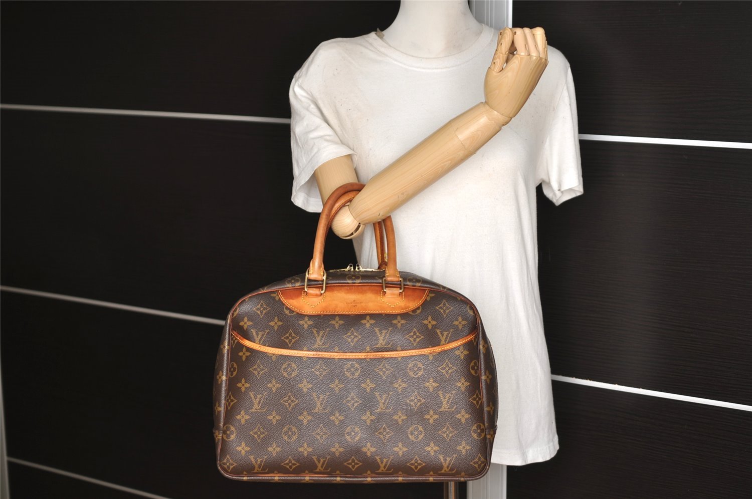 Authentic Louis Vuitton Monogram Deauville Hand Bag M47270 LV 3485J