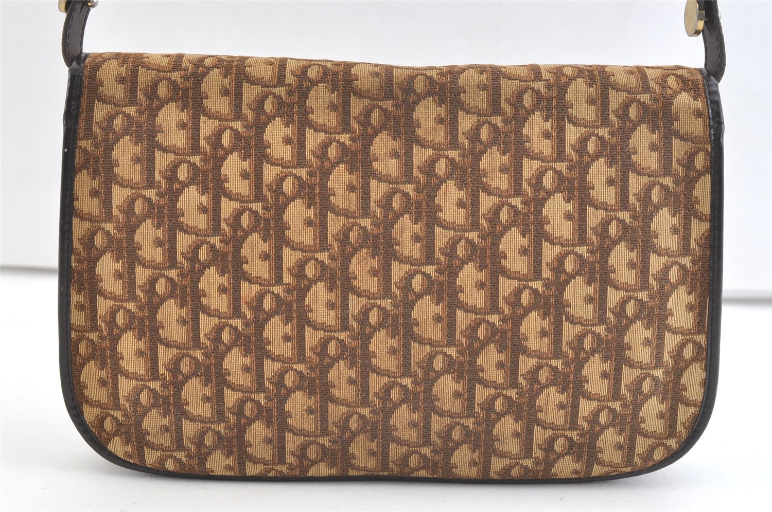 Authentic Christian Dior Trotter Shoulder Cross Bag Canvas Leather Brown 3486K