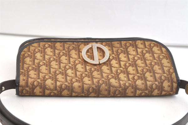 Authentic Christian Dior Trotter Shoulder Cross Bag Canvas Leather Brown 3486K