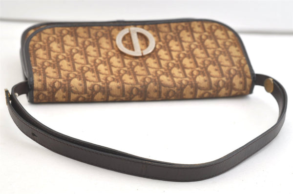 Authentic Christian Dior Trotter Shoulder Cross Bag Canvas Leather Brown 3486K