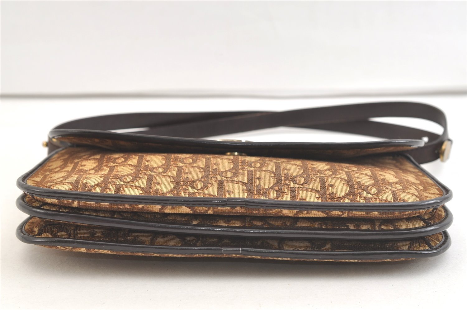 Authentic Christian Dior Trotter Shoulder Cross Bag Canvas Leather Brown 3486K