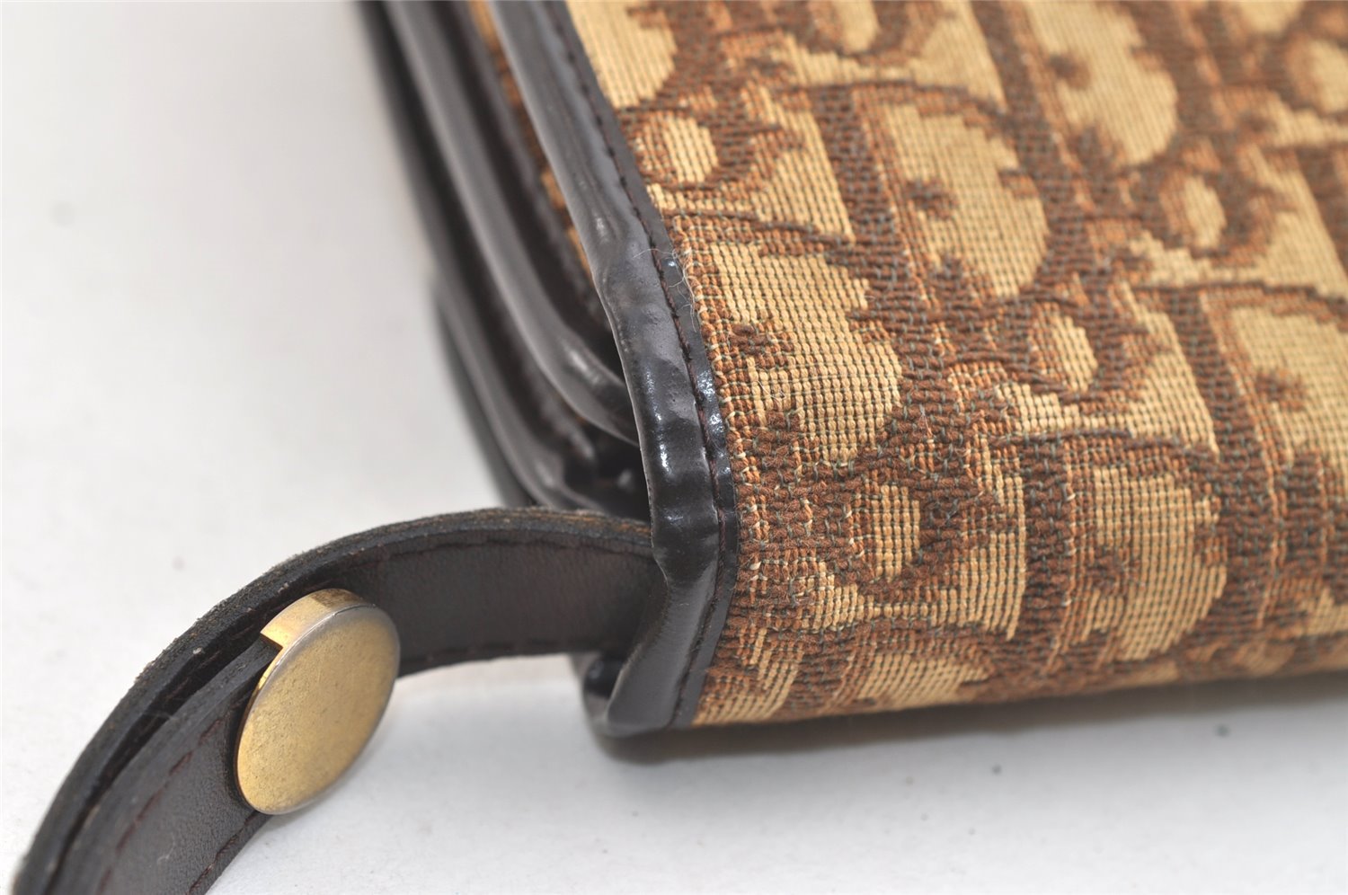 Authentic Christian Dior Trotter Shoulder Cross Bag Canvas Leather Brown 3486K