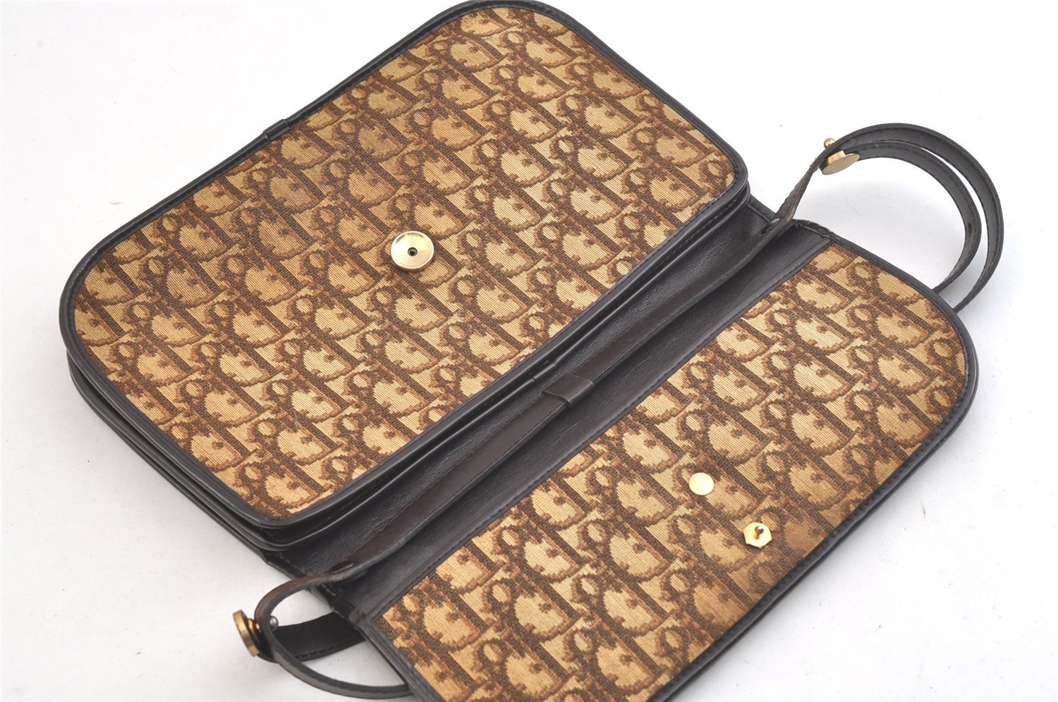 Authentic Christian Dior Trotter Shoulder Cross Bag Canvas Leather Brown 3486K
