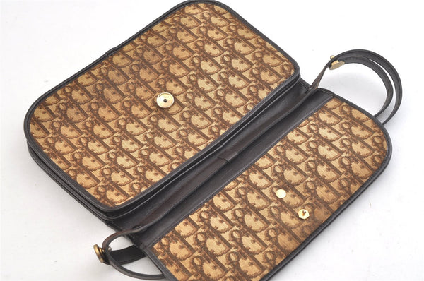 Authentic Christian Dior Trotter Shoulder Cross Bag Canvas Leather Brown 3486K