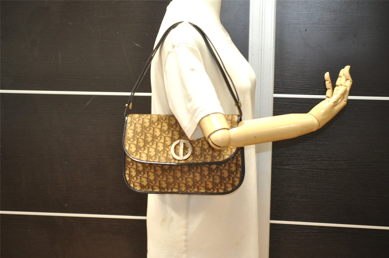 Authentic Christian Dior Trotter Shoulder Cross Bag Canvas Leather Brown 3486K