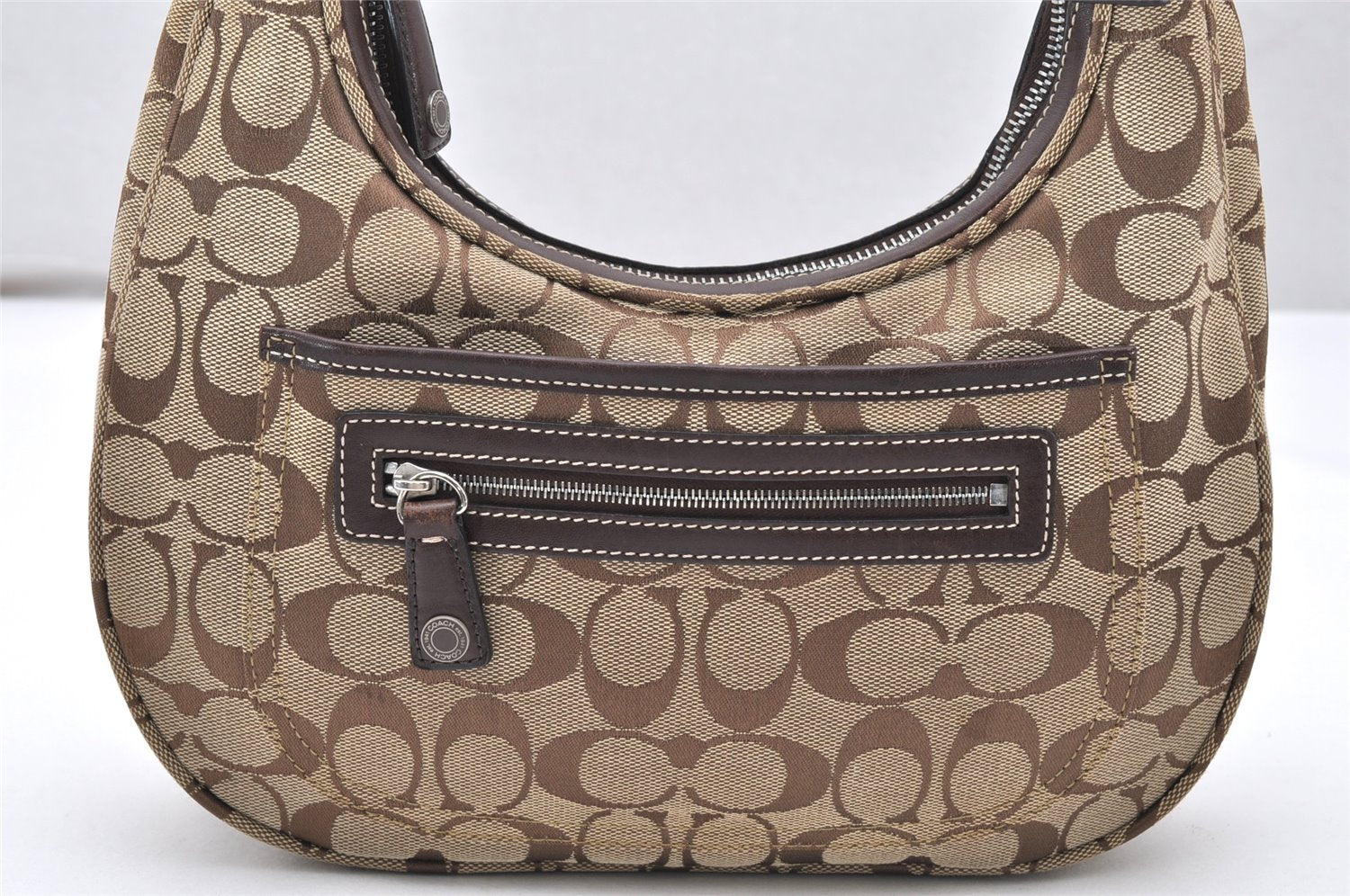 Authentic COACH Signature Shoulder Hand Bag Canvas Leather 6045 Brown 3487K