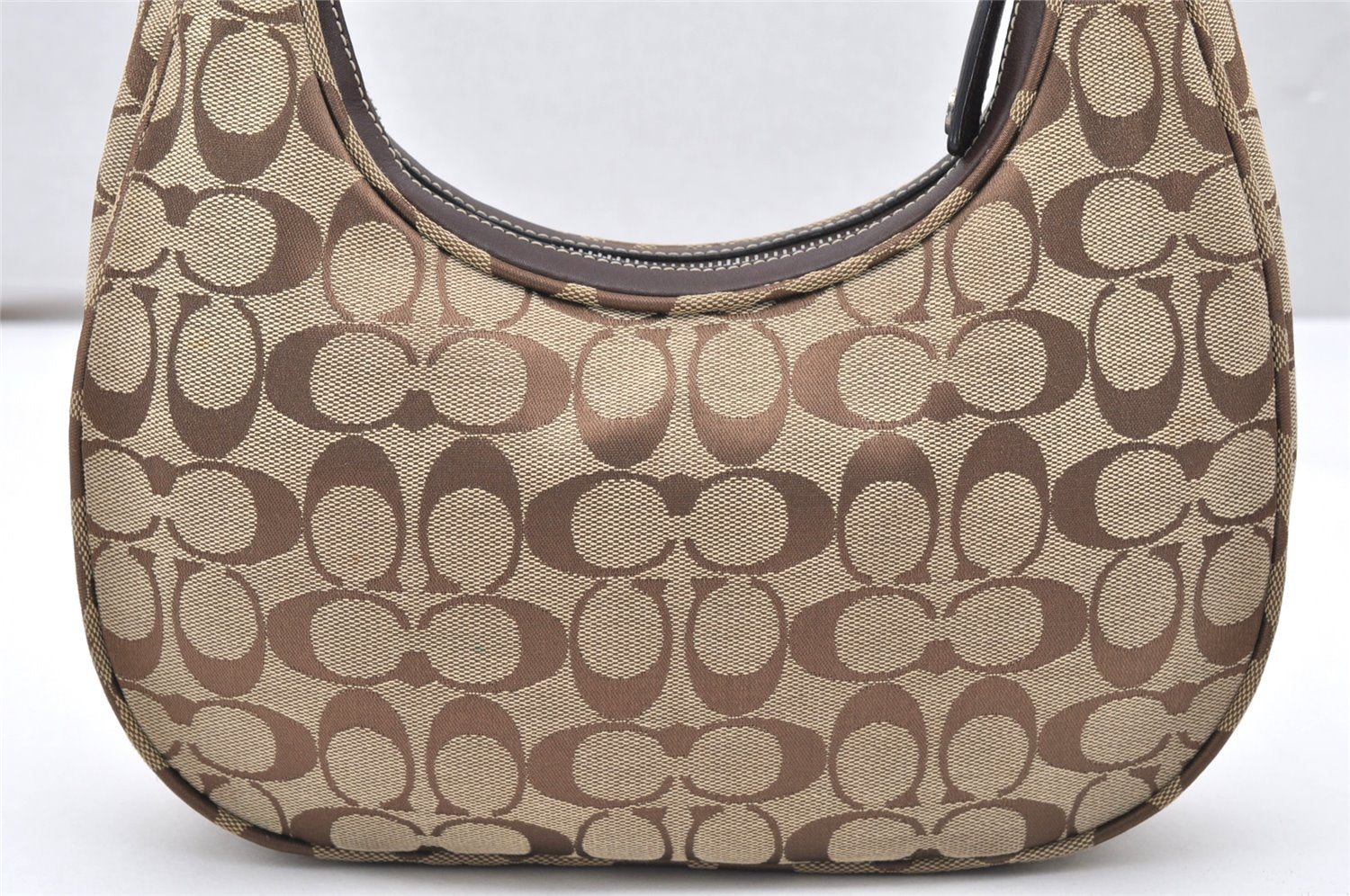 Authentic COACH Signature Shoulder Hand Bag Canvas Leather 6045 Brown 3487K