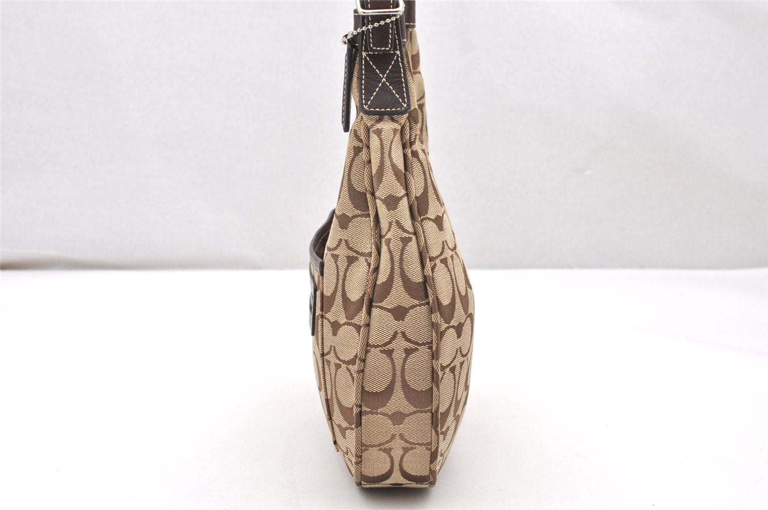 Authentic COACH Signature Shoulder Hand Bag Canvas Leather 6045 Brown 3487K