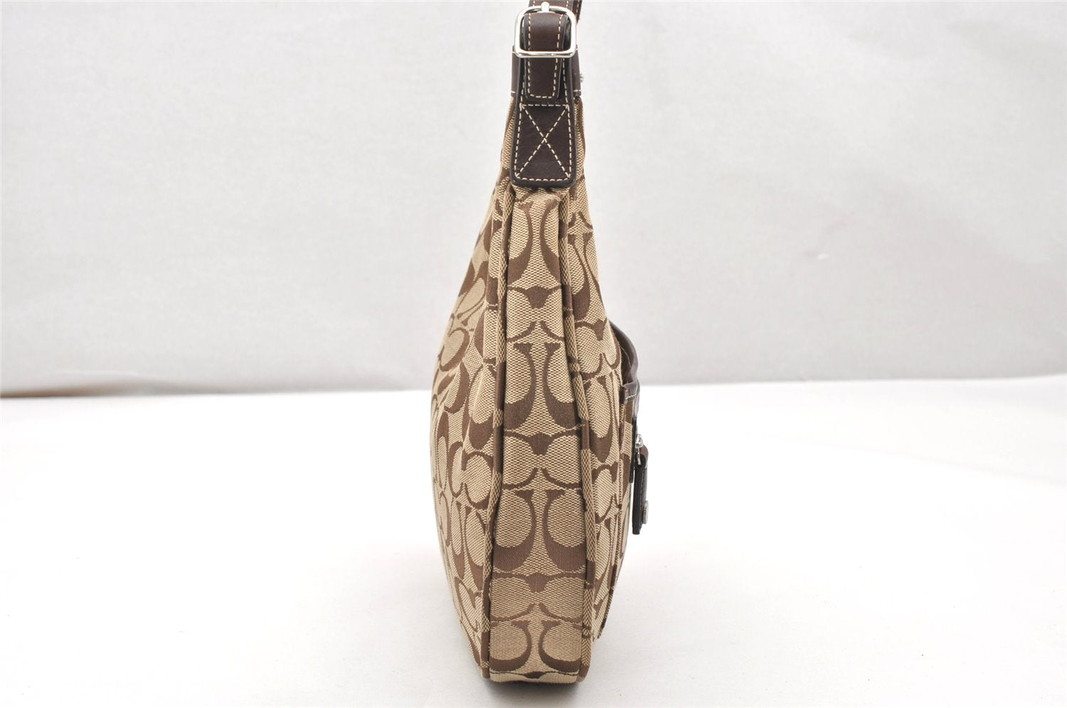 Authentic COACH Signature Shoulder Hand Bag Canvas Leather 6045 Brown 3487K