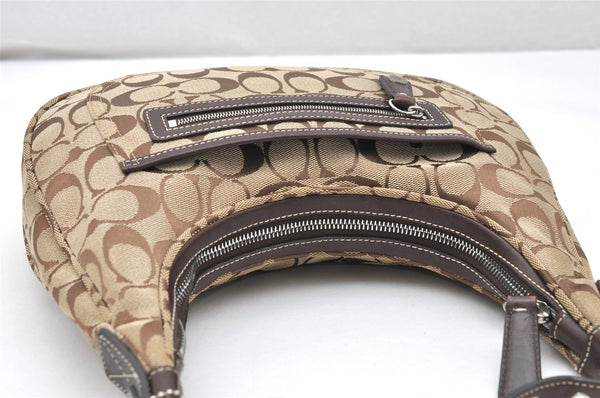 Authentic COACH Signature Shoulder Hand Bag Canvas Leather 6045 Brown 3487K
