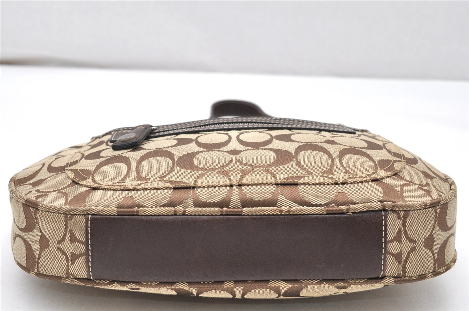Authentic COACH Signature Shoulder Hand Bag Canvas Leather 6045 Brown 3487K