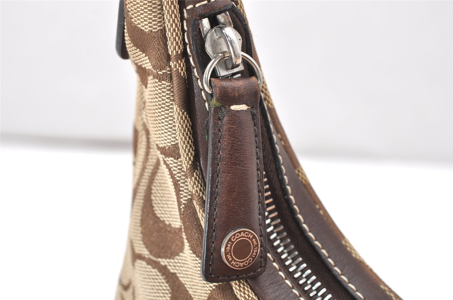 Authentic COACH Signature Shoulder Hand Bag Canvas Leather 6045 Brown 3487K
