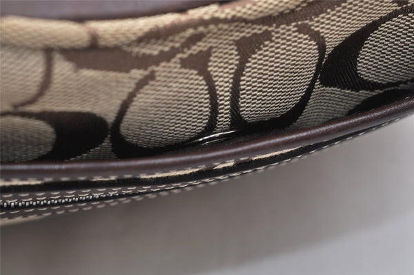 Authentic COACH Signature Shoulder Hand Bag Canvas Leather 6045 Brown 3487K