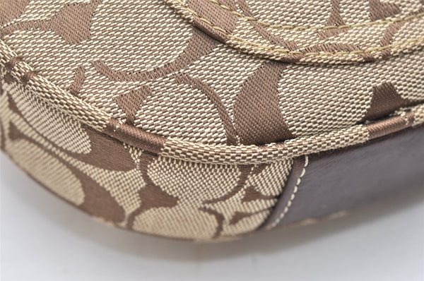 Authentic COACH Signature Shoulder Hand Bag Canvas Leather 6045 Brown 3487K