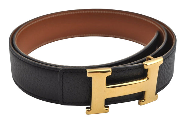 Authentic HERMES Constance Leather Belt Size 85cm 33.5" Black Brown 3489J