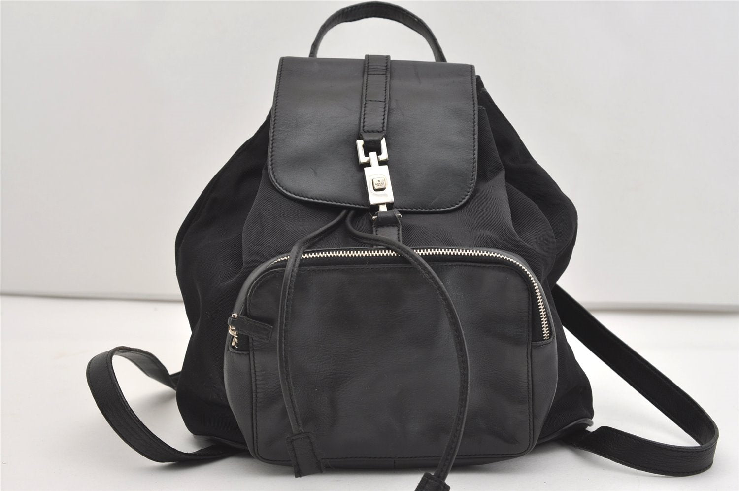 Authentic GUCCI Vintage Jackie Backpack Purse Nylon Leather 0030245 Black 3491J