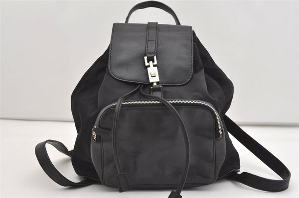 Authentic GUCCI Vintage Jackie Backpack Purse Nylon Leather 0030245 Black 3491J
