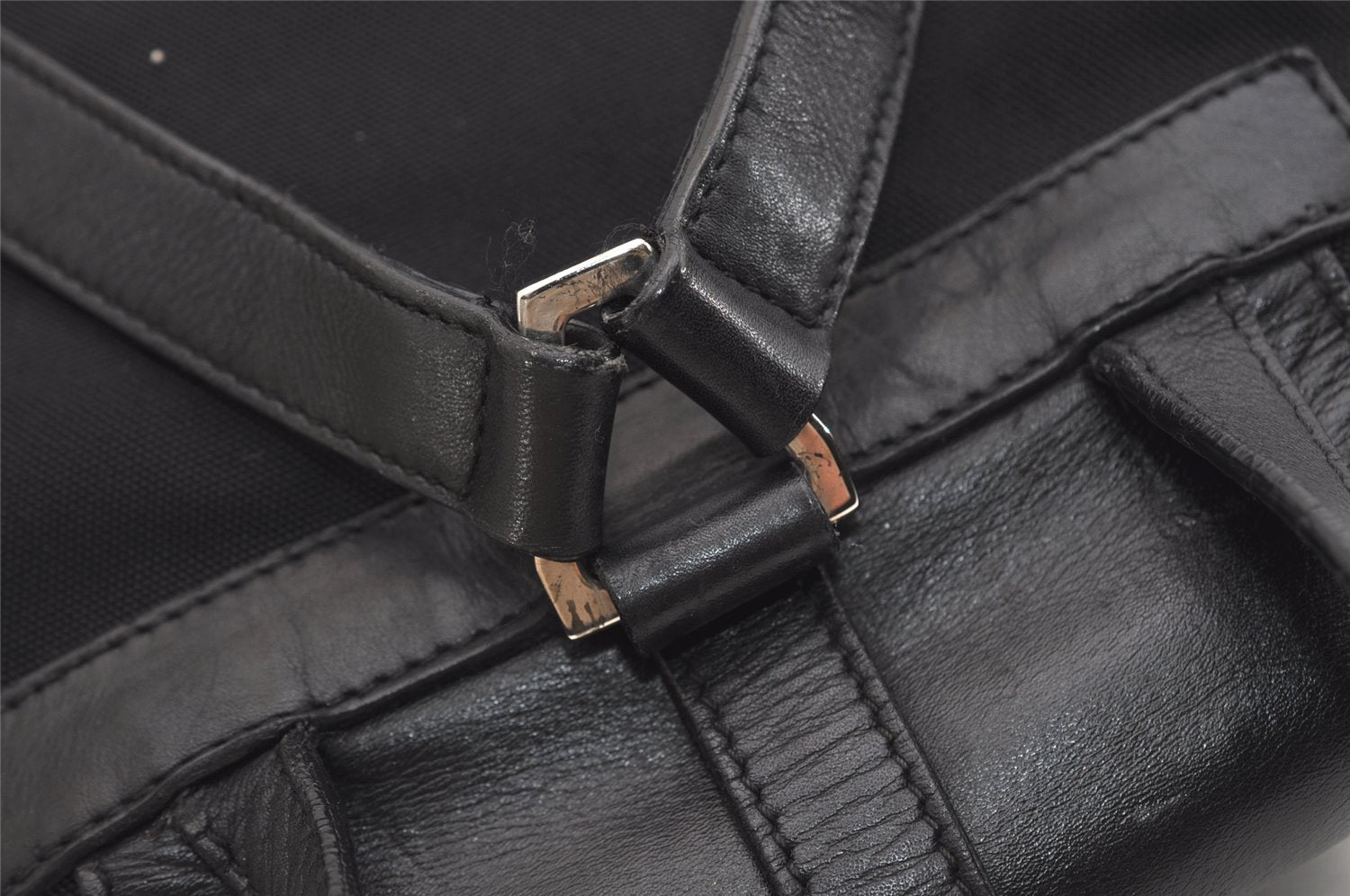 Authentic GUCCI Vintage Jackie Backpack Purse Nylon Leather 0030245 Black 3491J