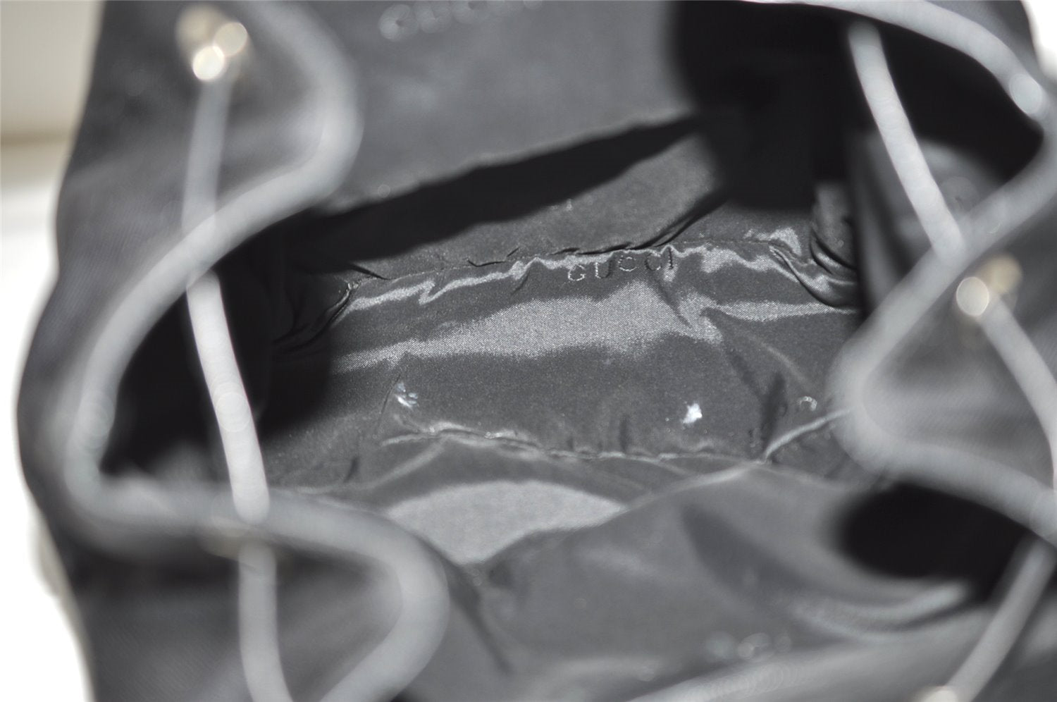 Authentic GUCCI Vintage Jackie Backpack Purse Nylon Leather 0030245 Black 3491J