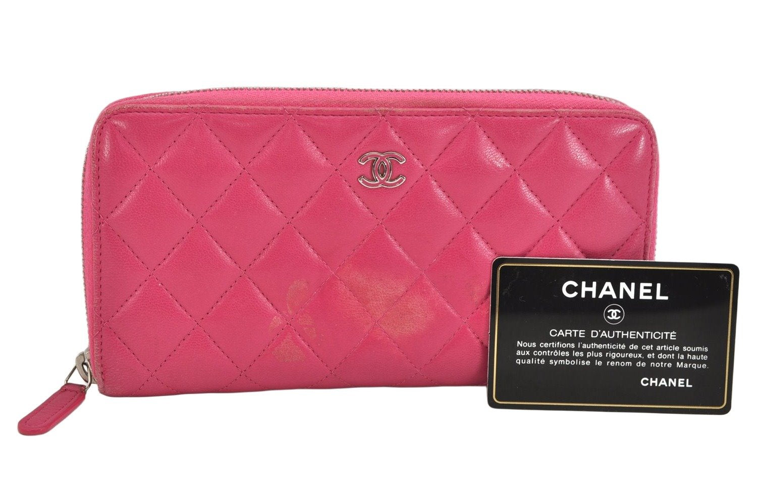 Authentic CHANEL Calf Skin Matelasse Long Wallet Purse CC Logo Pink 3492K